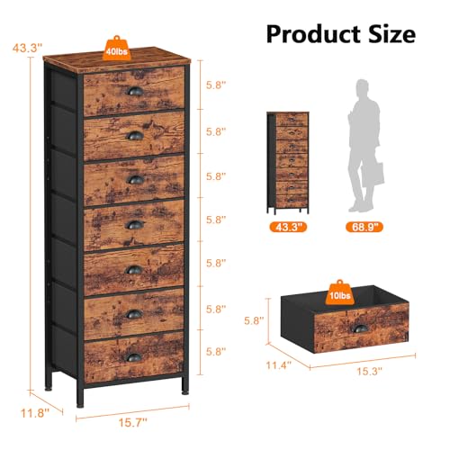 Dresser for Bedroom (Rustic Brown / 11.8"D x 15.8"W x 43.3"H (7 Drawers))