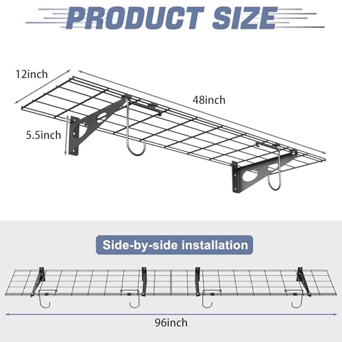 2 Pack Garage Wall Shelves (Black / 12*48inch)