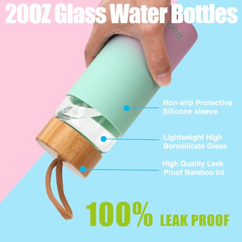 20 oz Glass Water Bottles with Lids (Redblue / 20 Ounces)