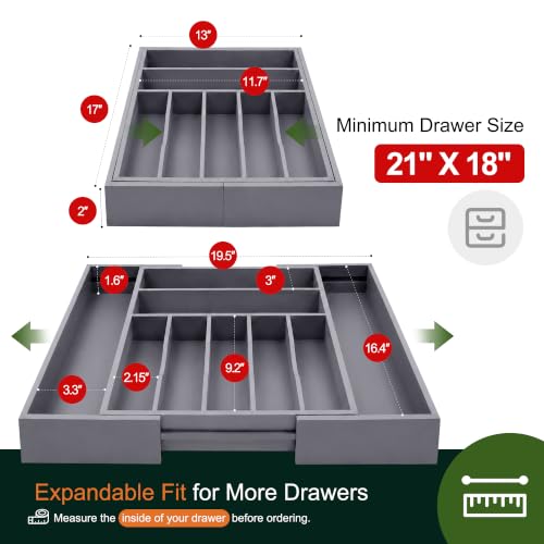 Large Premium Bamboo Silverware Organizer