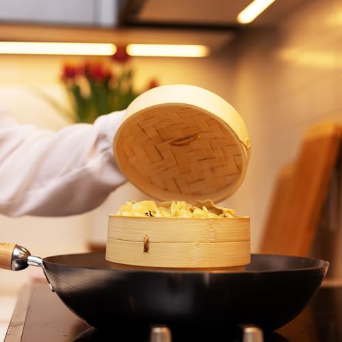2 Tier Bamboo Steamer Baskets (6 inch - bamboo)