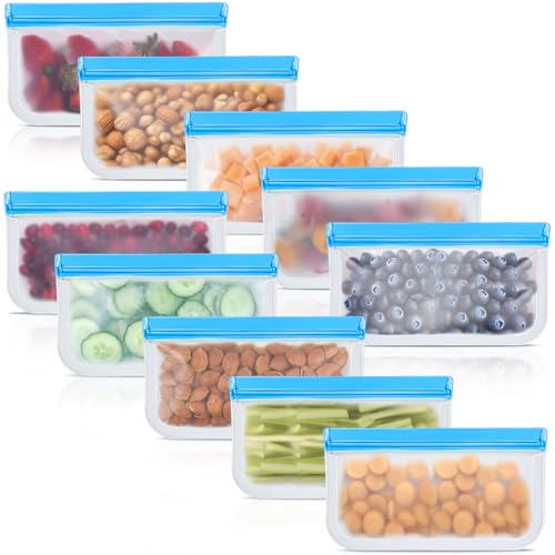 10 Pack Reusable Silicone Food Storage Bags (10 Count)