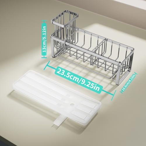 Sponge Holder for Kitchen Sink (Silver / with Dishcloth Holder)