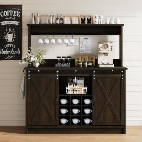 47" Farmhouse Coffee Bar Cabinet with Storage Hutch (47Inch / Dark Oak)