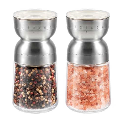 Salt and Pepper Grinder Set Manual Ceramic Mills Ceramic Grinding (Clear)