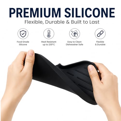 Silicone Soap Dish with Drain Spout (Black / M(9.6"×5.3"))