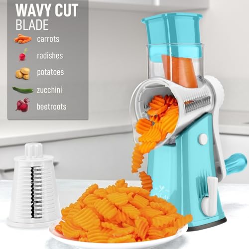 Rotary Cheese Grater Manual Hand Crank 5 Blade Shredder