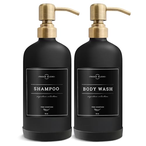Black Glass Soap Dispenser (Matte Black Bottle / Brushed Brass Pump)