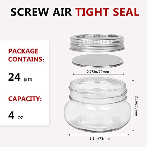 24 Pack 4 oz Glass Mason Jars (4oz,24 Pack)