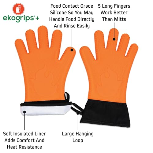 Ekogrips®+ Oven Gloves with Fingers (Orange / Small-Medium (S/M))