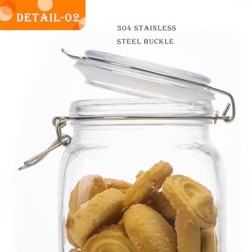 50oz Square Glass Food Storage Jars with Airtight Clamp Lids 3 Pack (Clear 50oz Square - 3 sets)