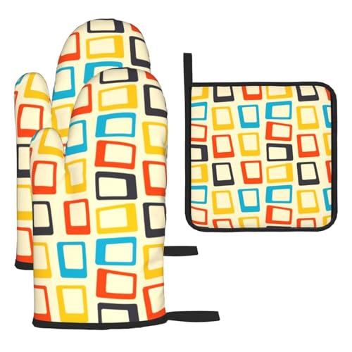 Mid Century Modern Oven Mitts and Pot Holders Sets of 3 (Modern Retro)