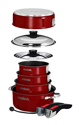 A10-366-MR-2-IND 10 Pc Stainless Steel NonStick Nesting Cookware Set (Red / 10 Piece, Non-stick)
