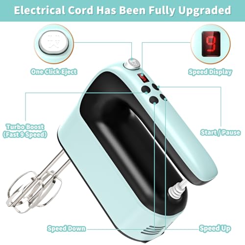 9 Speed Digital Hand Mixer Electric (Ice Blue/Black)