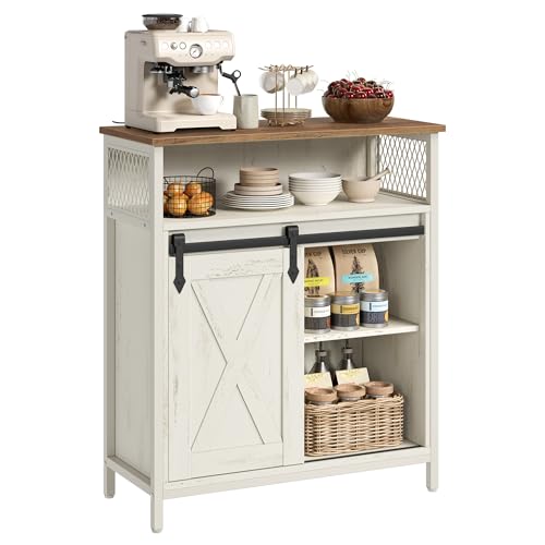 Buffet Cabinet (Without Power Outlet and Light / 11.8"D x 27.6"W x 31.5"H / Rustic White + Honey Brown)