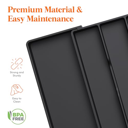 Utensil Organizer for Kitchen Drawers (Black / XXL(18-30''W x 18.5''D))
