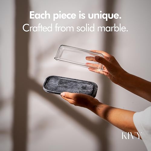 Butter Dish Black Marble with airtight glass lid