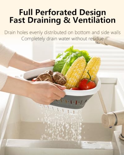 2 Pack Triangle Collapsible Silicone Colander Strainer (3.6L+3.6L / White/Green)