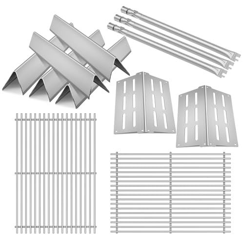 7524 7528 Cooking Grates 7622 Heat Deflectors 7620 Flavorizer Bars with Burner Tube Set for Weber Genesis Grill Replacement Parts E (Stainless Steel 2+5+3burner+2grate)