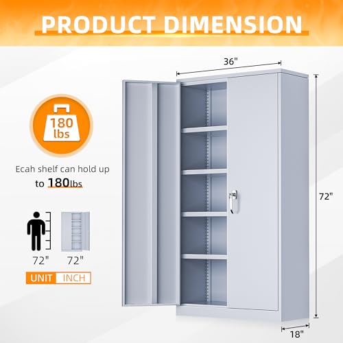 Metal Storage Cabinets 72” Cement Grey Garage Steel Storage Cabinet with Doors and Shelves (Cement / 72")