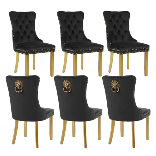 Black Velvet Dining Chairs Set of 6 (Classic Black)