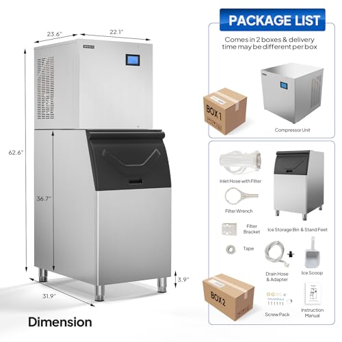 550LBS 24H Commercial Ice Maker Machine with 300LBS Storage Bin (550lbs/Day with 300lbs Bin)