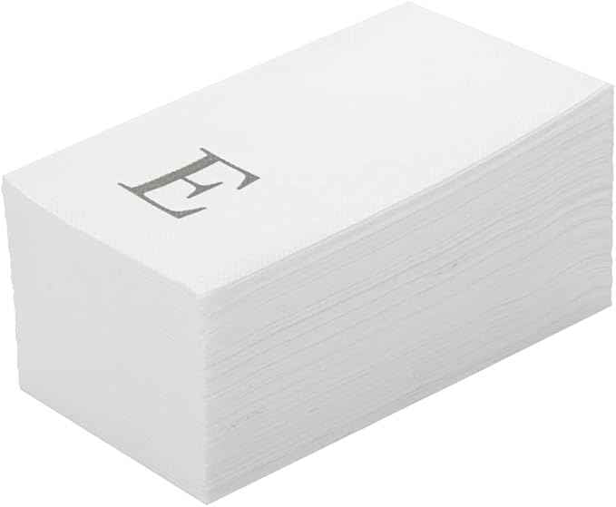 Luxenap 15.8 X 7.9 Inch Linen-Feel Guest Towels, 2000 Lettered Hand Towels - Silver Letter 'E', Sans Serif Font, White Paper Dinner Napkins, airlaid, For Restrooms And Tables - Restaurantware