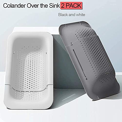 Collapsible Sink Colanders and Strainers Basket Extendable Plastic Fruit Vegetable Strainer Drainer Basket for Kitchen (M-Grey and White)