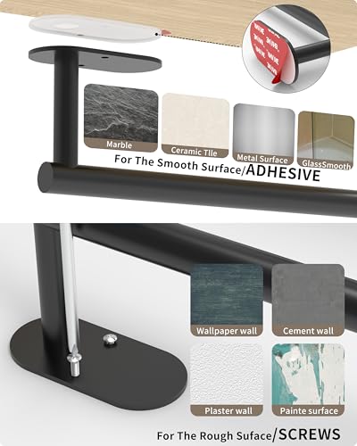 Black Paper Towel Holder Under Cabinet with 2 Hooks Self Adhesive (Matte Black / Holder with 2 Hooks)