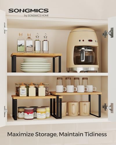 Cabinet Organizer Shelf (White + Natural / S (4.6"H) + S (5.4"H) + S (6.2"H))