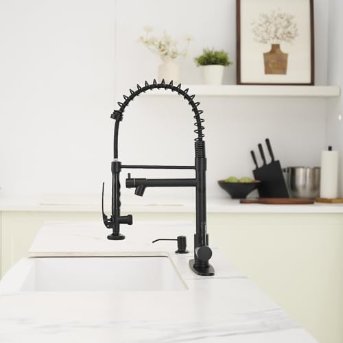 Commercial Pull Down Kitchen Sink Faucet with Sprayer Matte Black (Black)