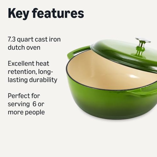 Enameled Cast Iron Dutch Oven Pot with Lid (Green / 7.3-Quart)