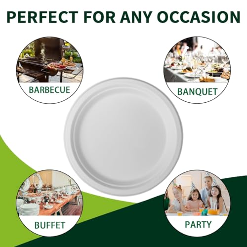 10 Inch Compostable Paper Plates【White 150 Pack】 (White / 10inch)