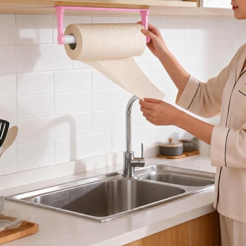 Kitchen Roll Holder Under Cabinet (Pink)
