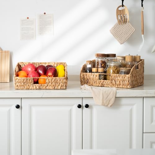 Pantry Baskets for Organizing (Natural(Water Hyacinth) / 15¾"L x 11"W x 7½"H + 14¼"L x 9¾"W x 6¾"H)