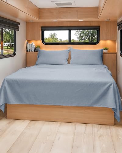 Short Queen Size 4 Piece Bed Sheet Set (39 - Heathered Blue / Short Queen)