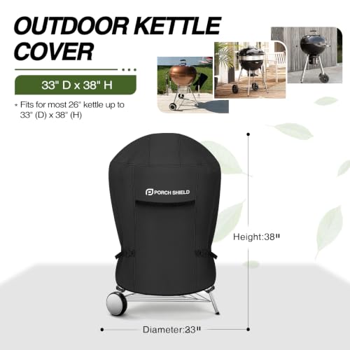 26 inch Outdoor Charcoal Kettle Cover 33" Dia x 38" H (33" Dia x 38" H / Black-Round)