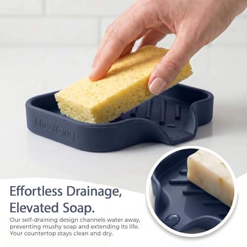 Silicone Soap Dish with Drain Spout (Navy Blue / S(4.9"×3.2"))