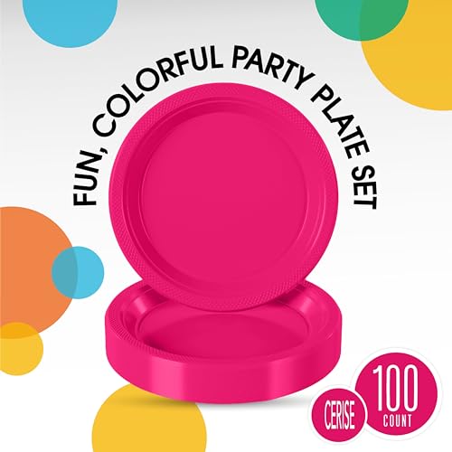 Sturdy Hot Pink Plastic Plates 7" Cake Plates 100 Pcs (7 inch / Cerise)