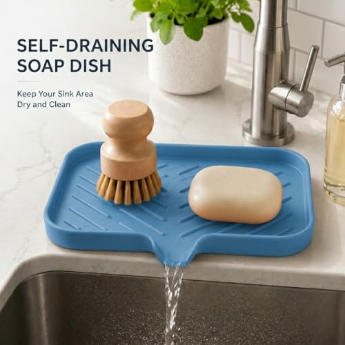 Silicone Soap Dish with Drain Spout (Lichen Blue / M(9.6"×5.3"))