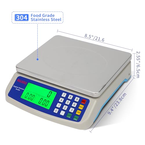 Large Digital Kitchen Scale 30KG Commercial Food Scale 66LB for Baking Bread Meat Stainless Steel Price Computing Scale LCD Display (GREY 30KG)