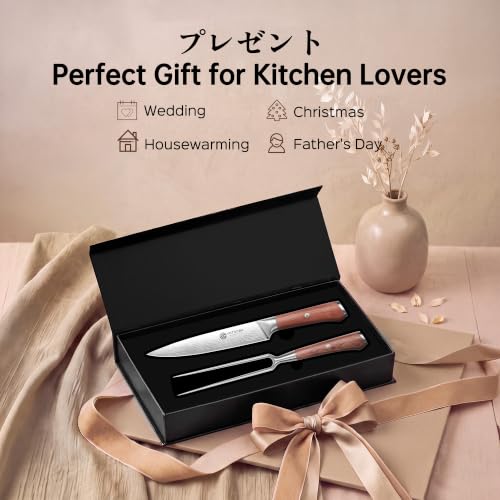 Japanese Carving Knife and Fork Set with Ergonomic Rosewood Handle (2pcs carving set)