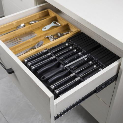 Bamboo In Drawer Knife Block Organizer (Black / 16 Holder)