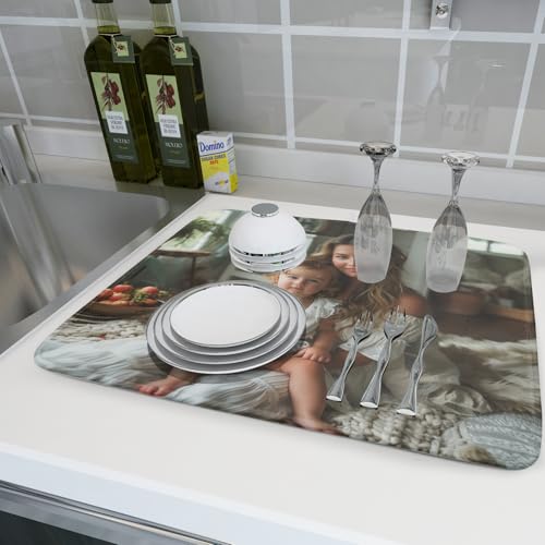 Custom Dish Drying Mat Customized Drainer Pad with Image Logo Text 18x24 Inch Personalized Absorbent Dish Dry Pad for Kitchen Counter Sink (Custom / 18x24 inch)