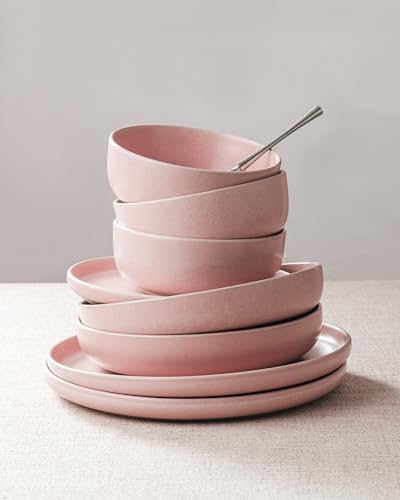 Milkyway 16 Piece Stoneware Dinnerware Set (Light Pink / Service for 4 (Include Pasta Bowls))