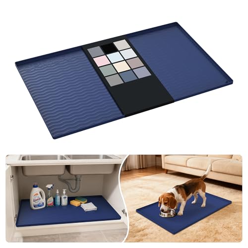 Waterproof Silicone Under Sink Mat 34'' x 22'' Shelf Liner for Kitchen and Bathroom (Navy / 22"W x 34"L)