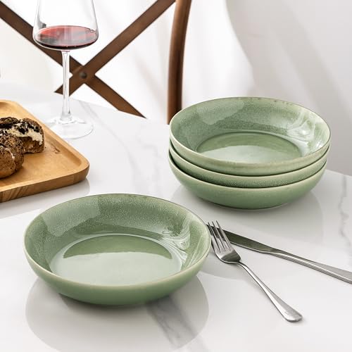 8.5’’ Ceramic Pasta Bowls Set of 6 (Set of 6 / Olive Green)
