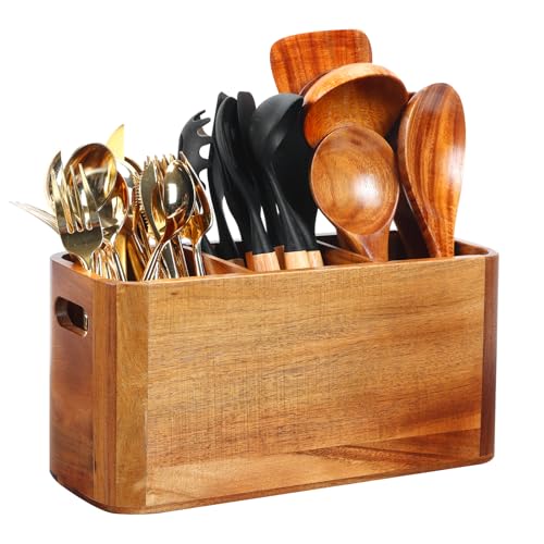 Kitchen Utensil Holder for Counter or Countertop (Acacia Utensil Holder 3)