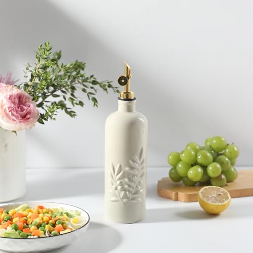 Sweejar 18 Oz Oil Dispenser for Kitchen with Gravity Spout (Beige / 18 Oz(Gold Spout))