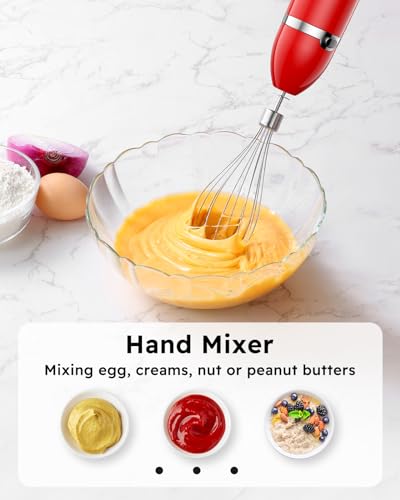 Immersion Blender Handheld (3 In 1 Immersion Blender & Stick & Milk Frother / Red)